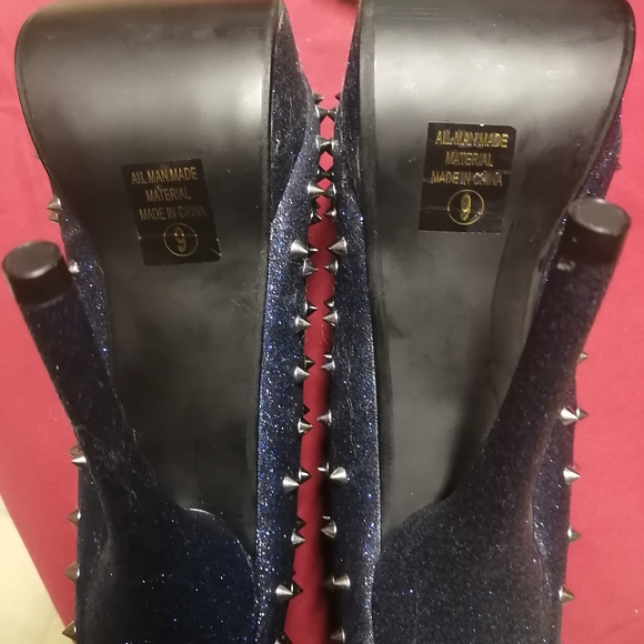 Midnight blue sparkly studded heels - Picture 3 of 8